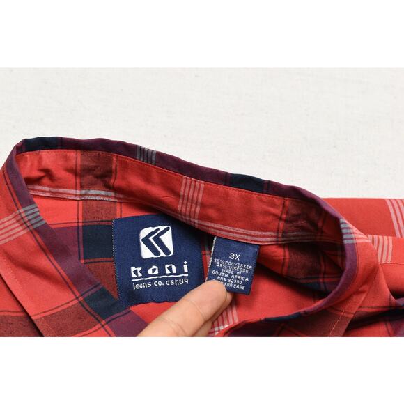 Kani Jeans Co. Men's Red Plaid Long Sleeve Button Down Shirt Size 3X - Picture 2 of 8